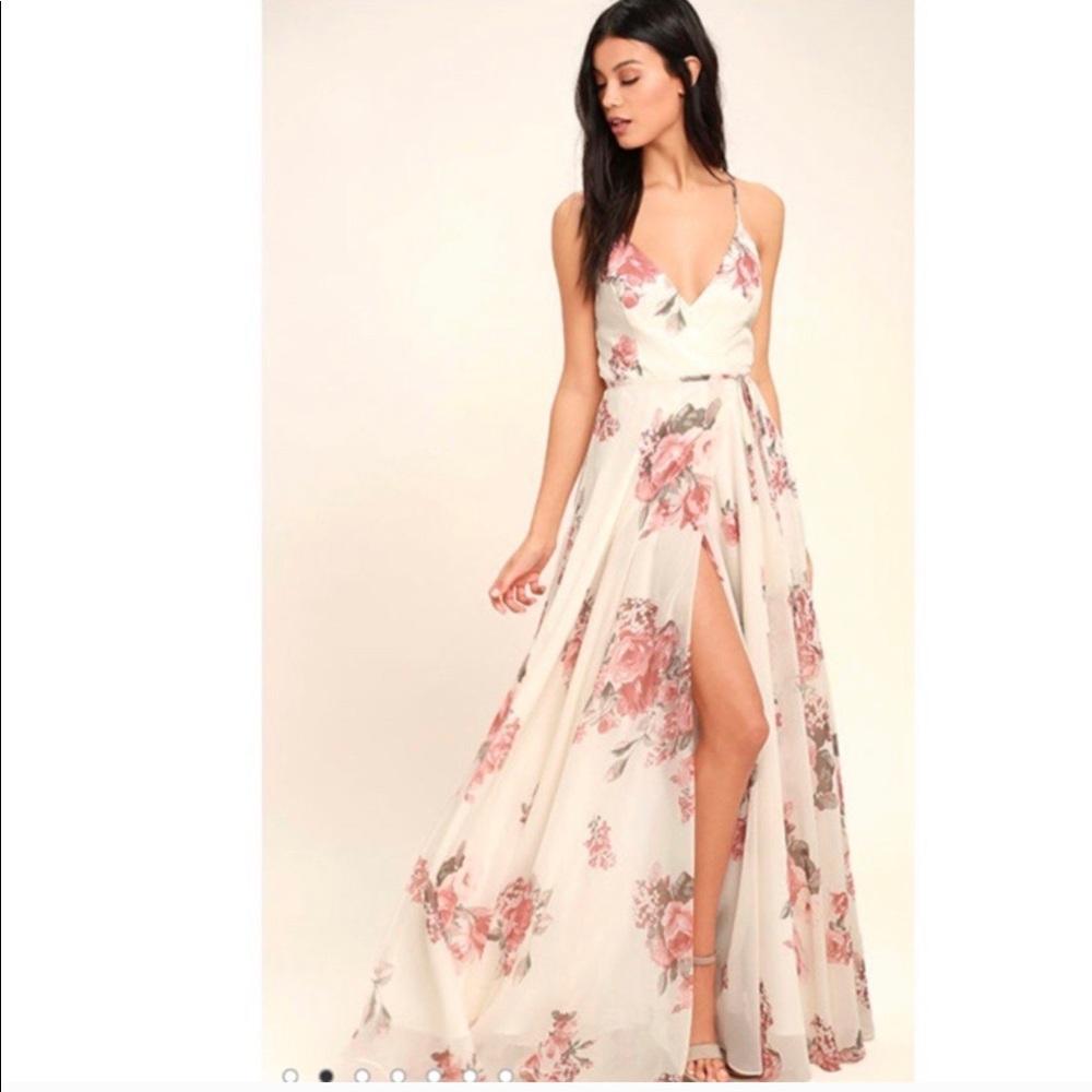 Lulus white floral wrap dress